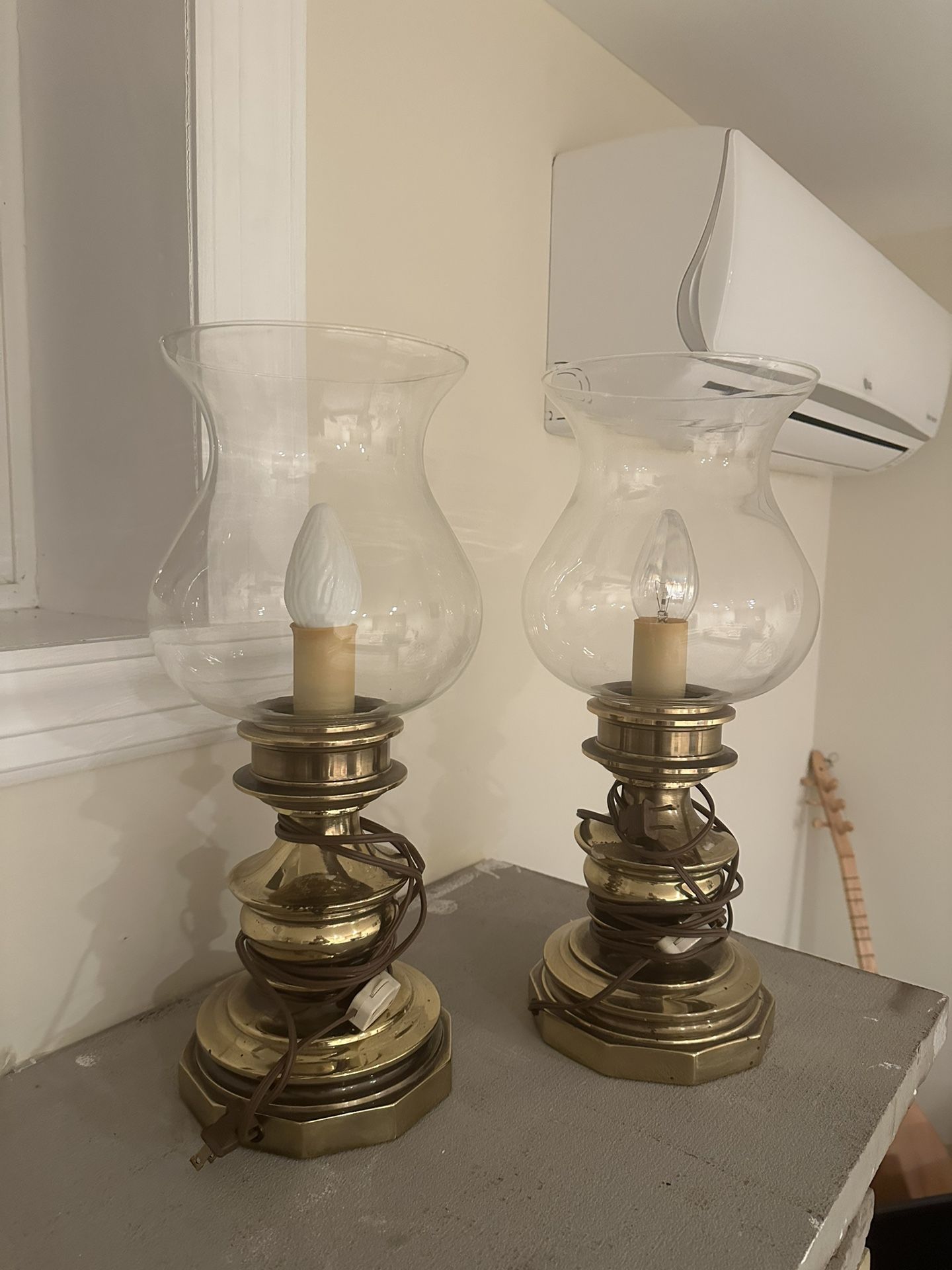 Gold and Glass Electric Hurricane Lamp