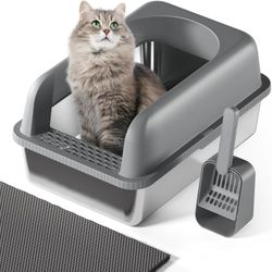 Stainless Steel Cat Litter Box with Lid, 24" L x 16" W x 11.8" H, Large Cat Litter Box for Multiple Cats