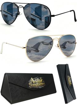 2 Pairs Gold Black Aviator Sunglasses
