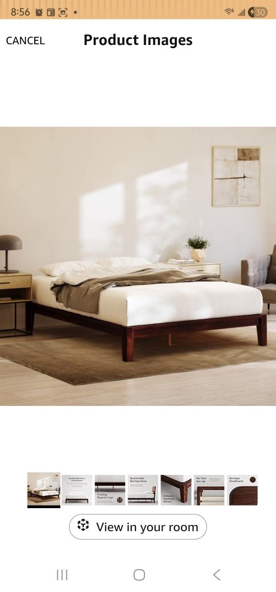 Nectar Bamboo Platform Bed Frame - Queen - Walnut - Floating Center Support Legs - 12” Height - Easy Tool Free Set Up - Contemporary and Durable - Stu