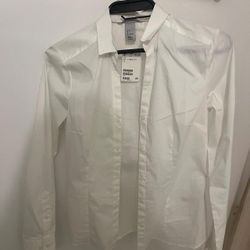 H&M White Women's Blouse - Classic Collared Long Sleeve