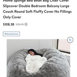 Home Sponge Bed Bean Bag Chair Cover Slipcover Double Bedroom Balcony Large Couch Round Soft Fluffy Cover No Fillings Only Cover