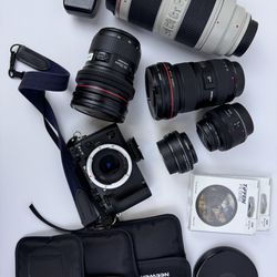 Camera Set Fujifilm X-T2 Camera W/ 5 Canon Lenses