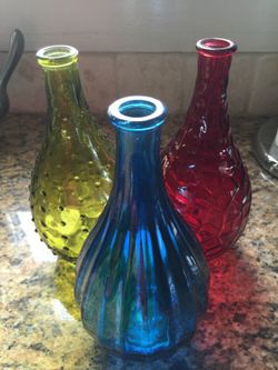 3 Colored antique glass vases