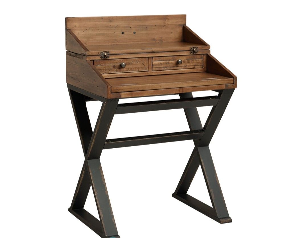 Antique Cognac and Black Wood Secretary Desk