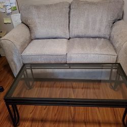 Love Seat And Sofa  And Glass Top Coffee Table