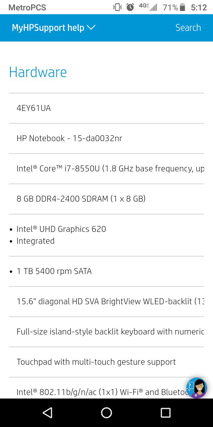 HP NOTEBOOK 15.6 screen 1 Tara storage 8 gig RAM
