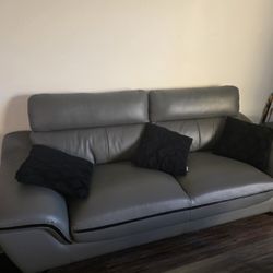 Real Leather Grey And Black Couch