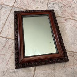 Antique Victorian Wood Carved Frame Mirror Vintage Ornate Decor