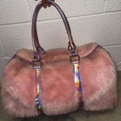 Pink Fur Duffle Bag 