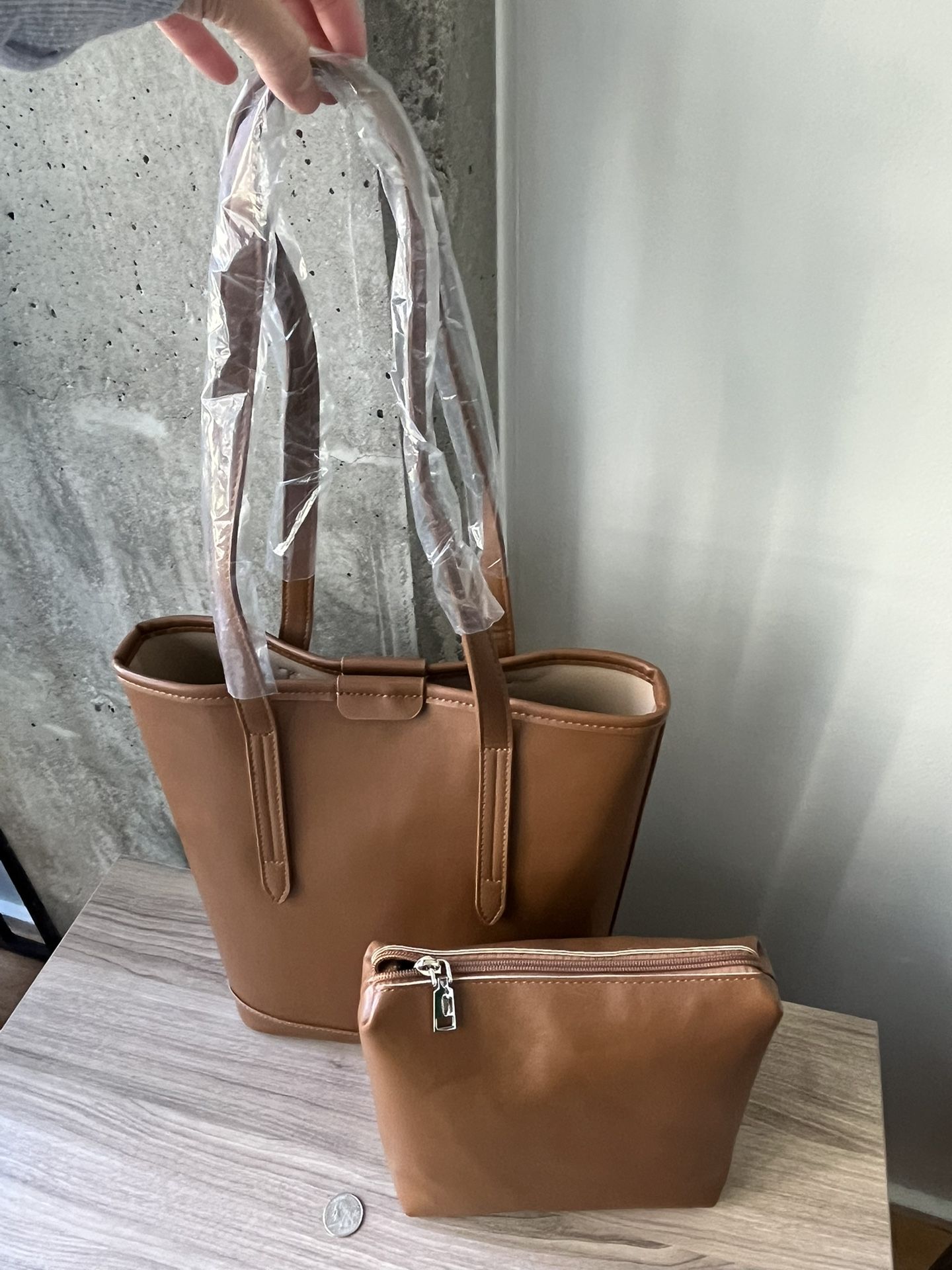 Brand New - Vegan Leather Tote and Purse Brown