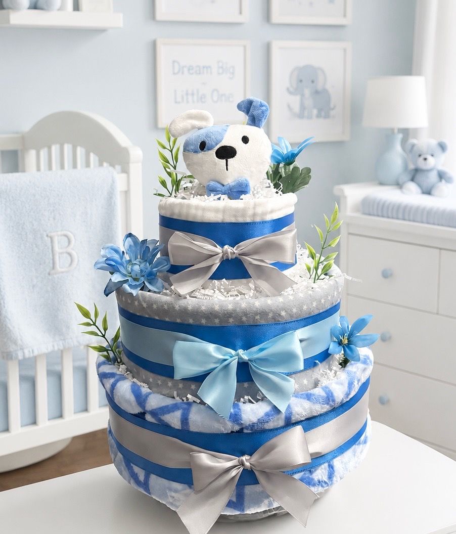 Baby boy diaper cake gift