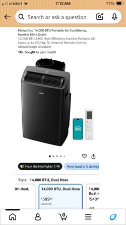 Midea Duo 14,000 BTU Portable Air Conditioner MAP14S1TBL-A NEW!