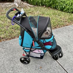 Petique Durable Sturdy Pet Turquoise Stroller - High Quality, Easy Fold, Large tires...for Small to Medium Dog, Cat, Bunny