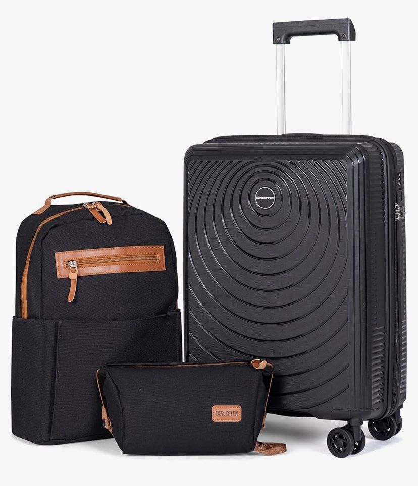 Luggage Sets,Suitcases with Wheels, Hardshell Suitcase Set, PP Carry on Luggage Set with TSA Lock, Travel Luggage (Black, Backpack Type)