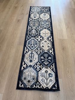 Floral Medallion Runner Rug Navy Blue