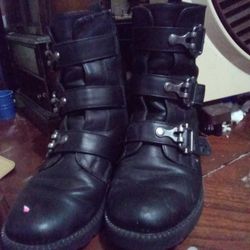  Black Combat Style Boots Medium Height Ankle 