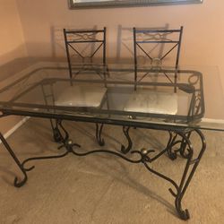 Wrought Iron and glass Dining Room Table and chairs