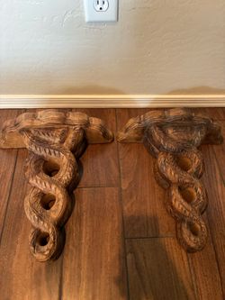 2 Vintage Hand Carved Wood Corbels