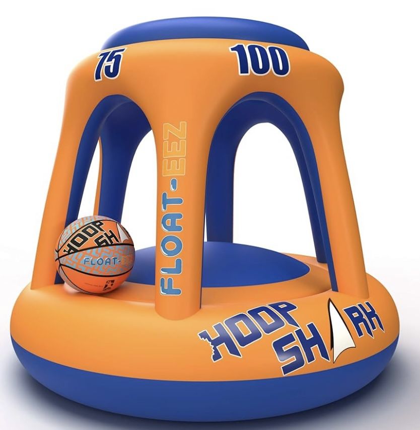 Hoop Shark Swimming Pool Basketball Hoop Set- Orange/Blue