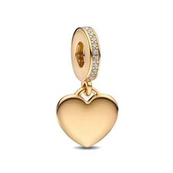14K Gold Plated Sterling Silver Engravable Heart Tag Dangle Charm 