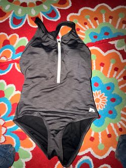 Gray One-Piece Swimsuit with Front Zipper
