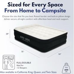 King Koil Luxury Full Size Plush Pillow Top Air Mattress with Built-in High-Speed Pump for Home, Camping & Guests 20" Inflatable Double High Blow Up A