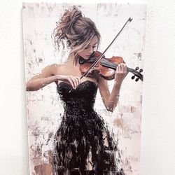 Elegant Woman Playing the Violin Wall Art Canvas🎻 Like New 🎻 18” H x 12” W