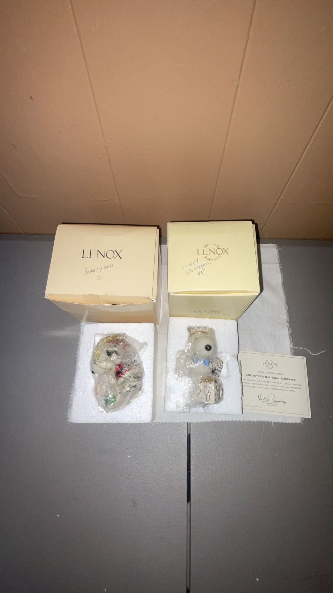 Lenox Snoopy Collectibles - Christmas w/ Snoopy Ornament + Snoopy Birthday Wish