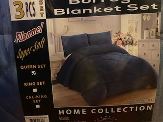 Blanket Dark Blue 3 Pcs Set W/ Pillow Cases