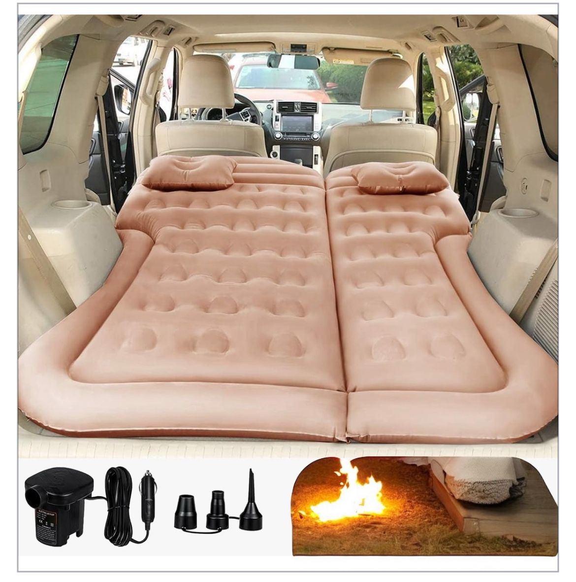 Air Mattress Camping Bed Cushion Pillow - Inflatable Thickened Car Air Bed with Air Pump Portable Sleeping Pad Mattress for Home Car Travel Camping Up