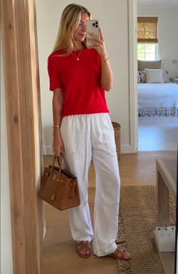 European Boutique Red Knit Top M/L Elegant Parisian Chic Euro