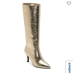 Golden Stiletto Heel Boots. Size 9.5