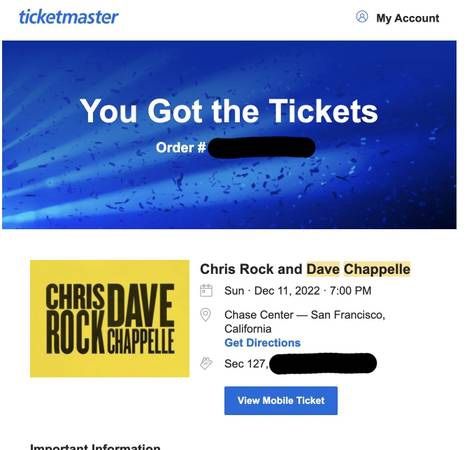 4x Chris Rock and Dave Chappelle at Chase Center SF Dec11 Sec: 127 