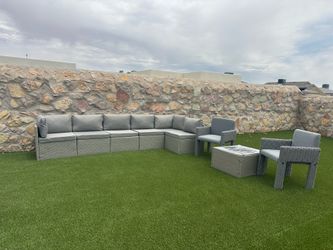 Outdoor living room sectional modern new 9 piece gray