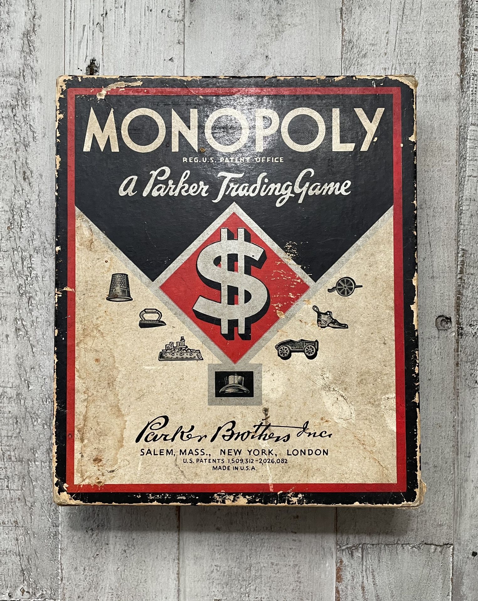 **VINTAGE** 1935 Monopoly Board Game - **MISSING** Board & 2 Red Property Cards