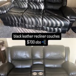 BLACK LEATHER RECLINING COUCHES