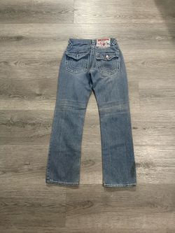Vintage True Religion Women’s Midrise Joey Super T Flap Pocket Blue Flare Jeans