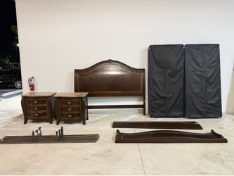 King Bedroom Set w/ Headboard, 2 Marble Top Nightstands & Box Springs
