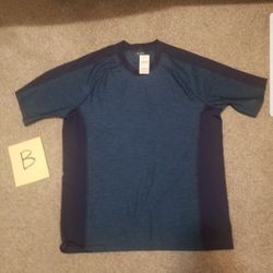 Land's End Mens size L (42-44) Swim rash guard. Brand NEW with tags. Color Space dye and navy blue blocking.