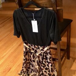 Colorblock Black & Leopard Dress US 12