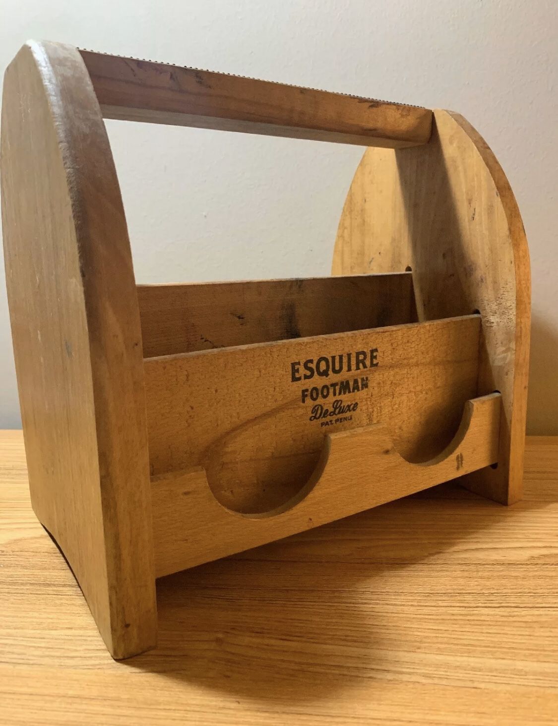 Vintage 1950’s Esquire Footman De Leuxe Primitive Wood Shoe Shine Box Polish Foot