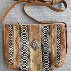 Vintage HARIF Leather & Woven Crossbody Bag – Boho Southwestern – Made in USA
