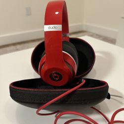 Beats Studio Wired Headphones (Red) With Case