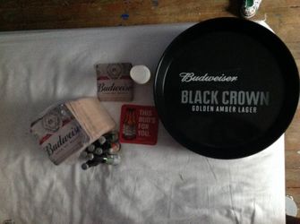 Collectible Budweiser trays, coasters, shot cups and beer salts