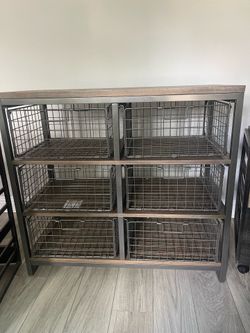 Industrial 6-Basket Storage Cabinet / Console Table