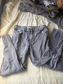 Gray Washed Denim Jeans Raw Hem