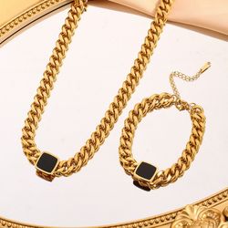 Gold Cuban Link Necklace and Bracelet Set