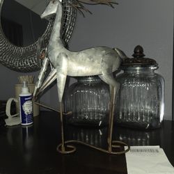 Metal Deer Sculpture with Antlers Vintage