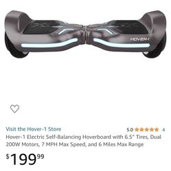 Hover-1 Electric Self-Balancing Hoverboard with 6.5” Tires, Dual 200W Motors, 7 MPH Max Speed, and 6 Miles Max Range